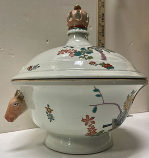 Asian Style Hand Painted Lidded Tureen w/ Deer Handles