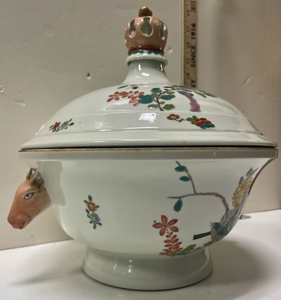 Asian Style Hand Painted Lidded Tureen w/ Deer Handles