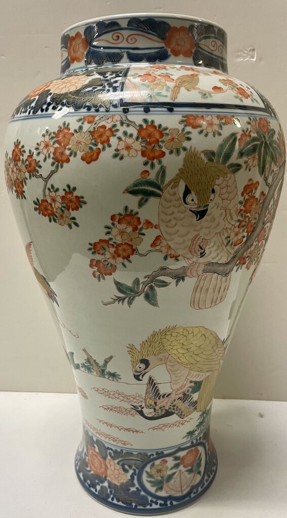 Japanese Imari Style Porcelain Raptor Motif Gilded Large Vase