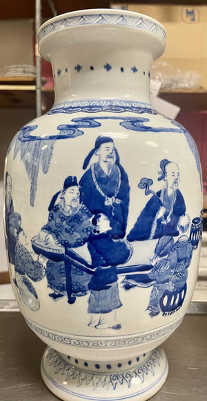 Chinese Blue White Sages Motif Porcelain Jar