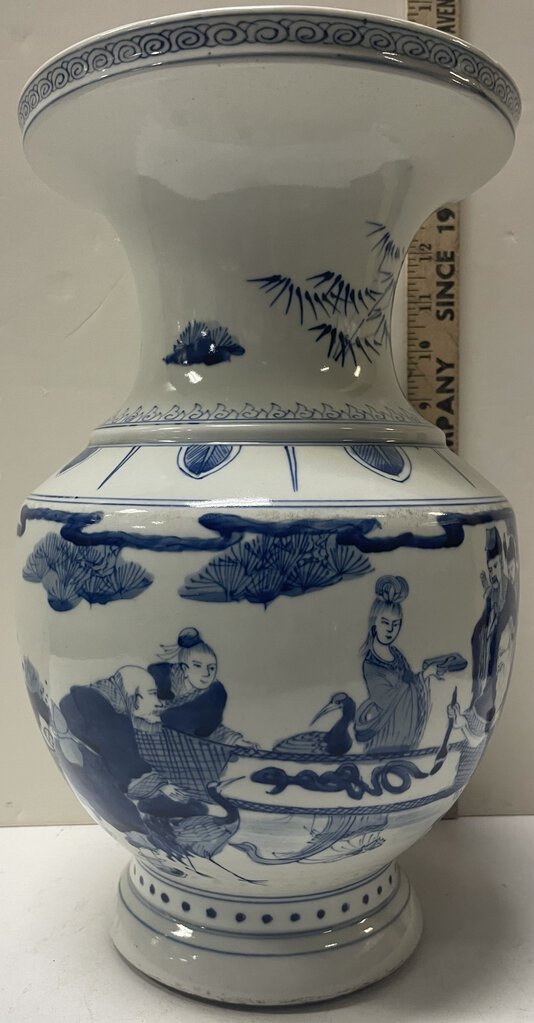 Chinese Qing Qian Style Blue White Porcelain Calligraphers Motif Vase