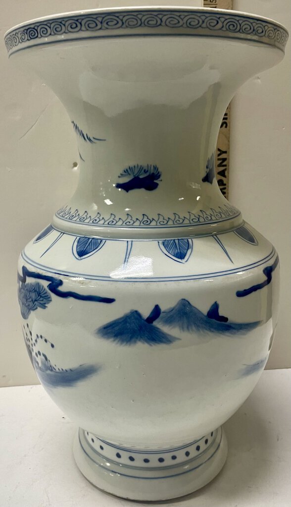 Chinese Qing Qian Style Blue White Porcelain Calligraphers Motif Vase