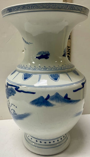 Chinese Qing Qian Style Blue White Porcelain Calligraphers Motif Vase