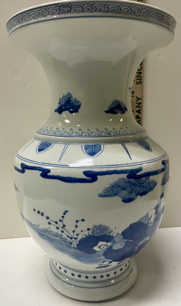 Chinese Qing Qian Style Blue White Porcelain Calligraphers Motif Vase