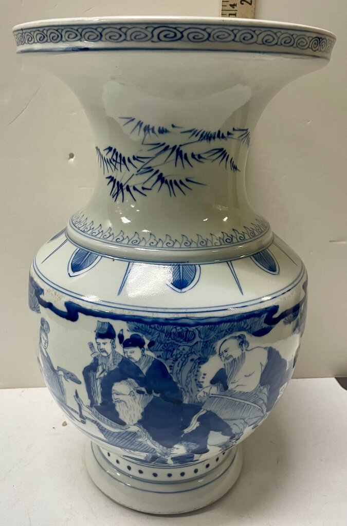 Chinese Qing Qian Style Blue White Porcelain Calligraphers Motif Vase