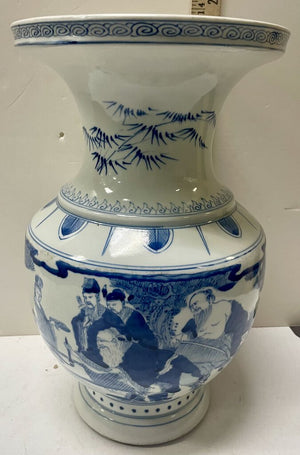 Chinese Qing Qian Style Blue White Porcelain Calligraphers Motif Vase