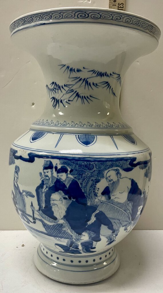 Chinese Qing Qian Style Blue White Porcelain Calligraphers Motif Vase