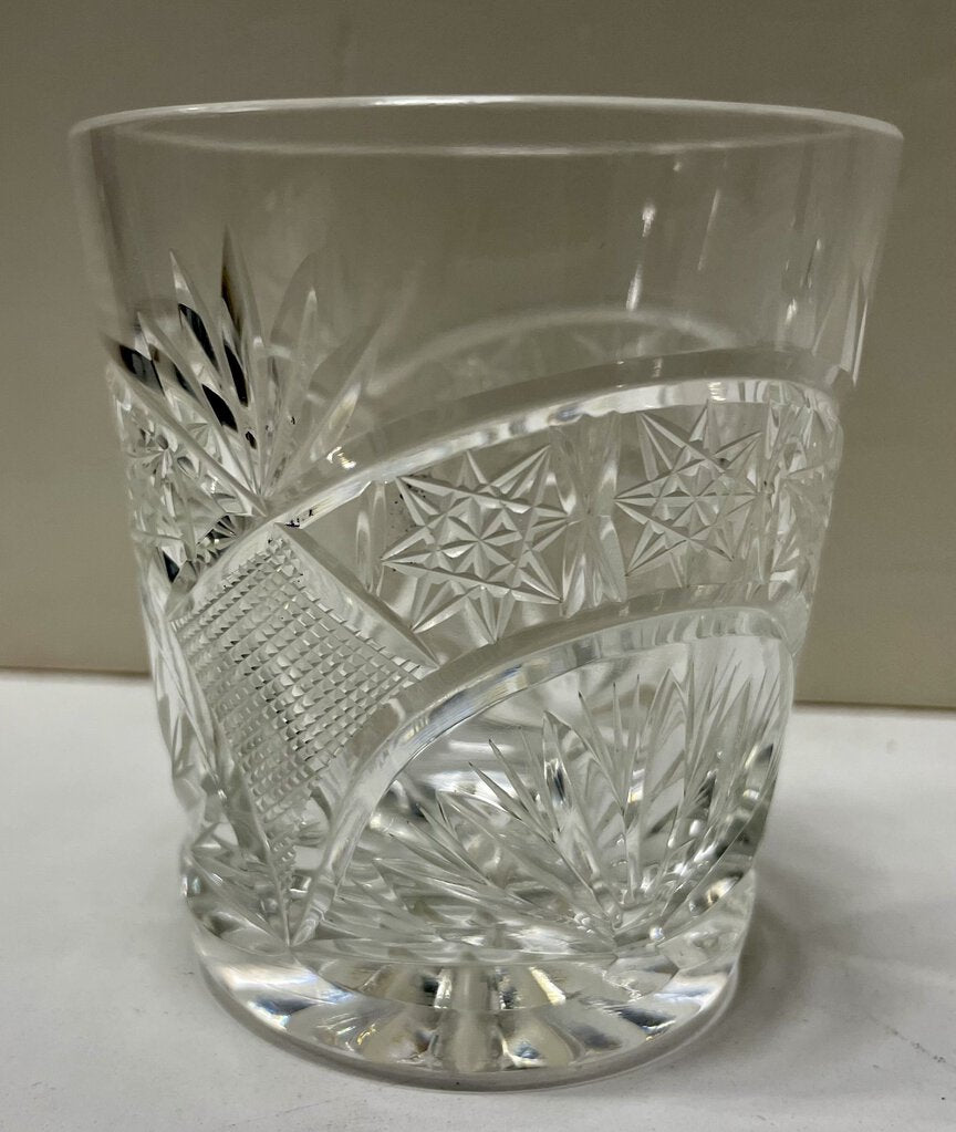 Bohemian Crystalex Cut Glass Fan Crosshatch Star Old Fashioned Glasses (Set of 4)