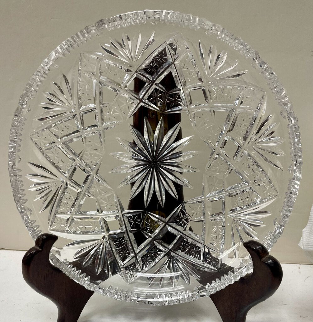 Bohemian Crystalex Cut Glass Fan Crosshatch Star Dessert Dishes (Set of 4)