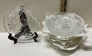 Bohemian Crystalex Cut Glass Fan Crosshatch Star Dessert Dishes (Set of 4)