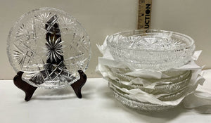 Bohemian Crystalex Cut Glass Fan Crosshatch Star Dessert Dishes (Set of 4)