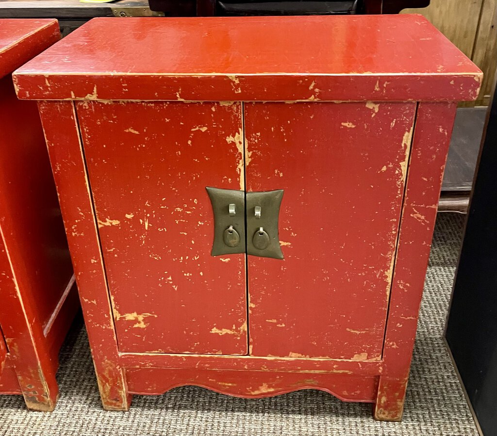 Antique Qing Style Red Lacquered Stationary Chest