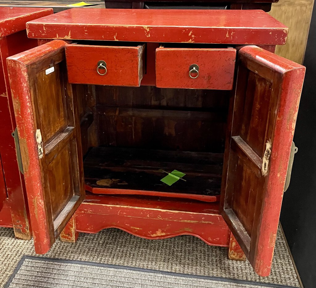 Antique Qing Style Red Lacquered Stationary Chest