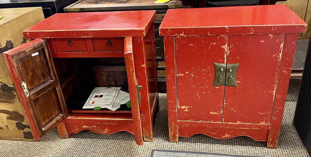 Antique Qing Style Red Lacquered Stationary Chest