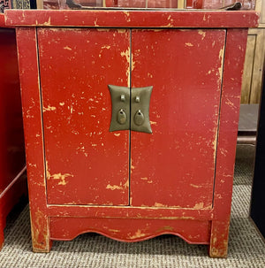 Antique Qing Style Red Lacquered Stationary Chest