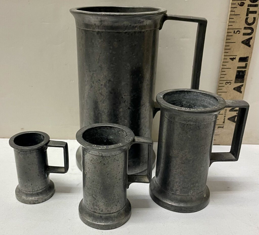 Vintage French Pewter Measuring Cups (Set of 4)