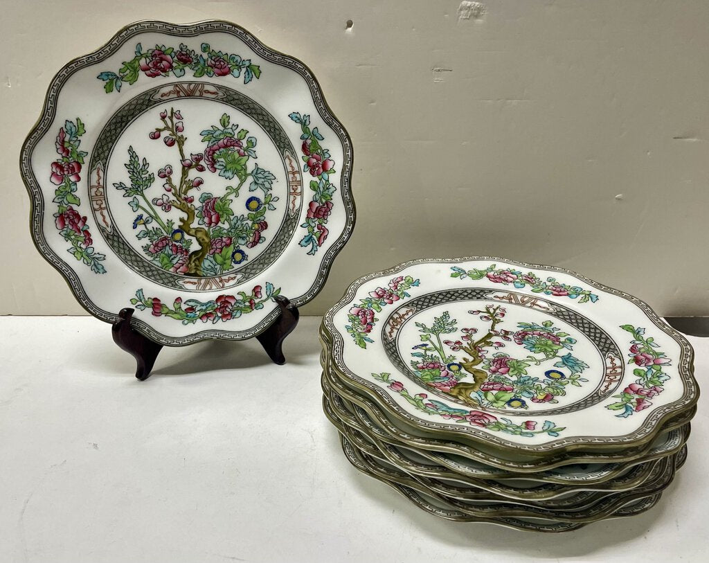 Coal Port England Indian Tree Green Scalloped Salad Plates (8 Set)