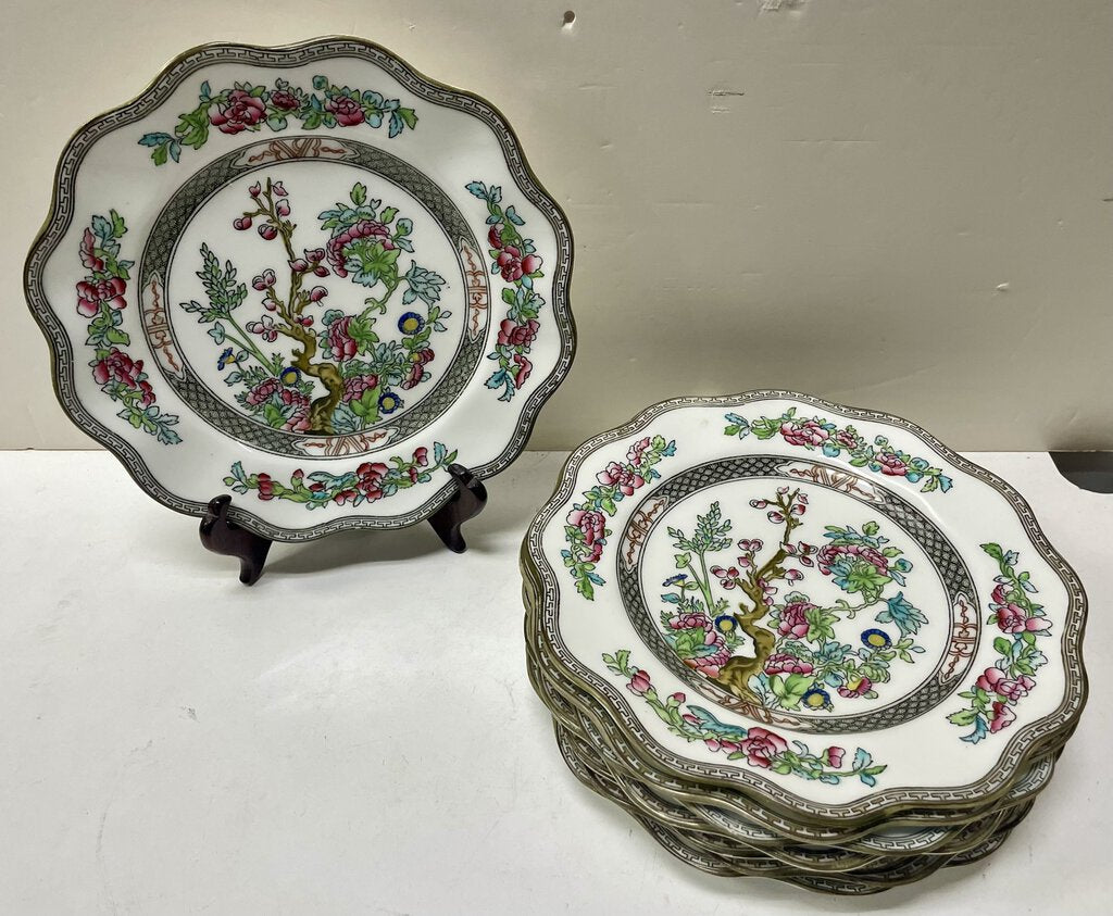 Coal Port England Indian Tree Green Scalloped Salad Plates (8 Set)