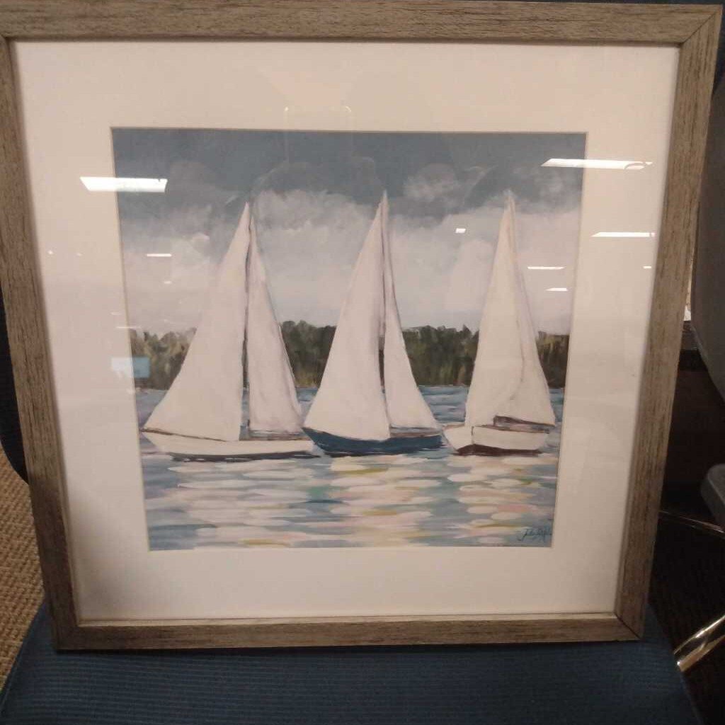 Framed Sail Boat Print 17x17