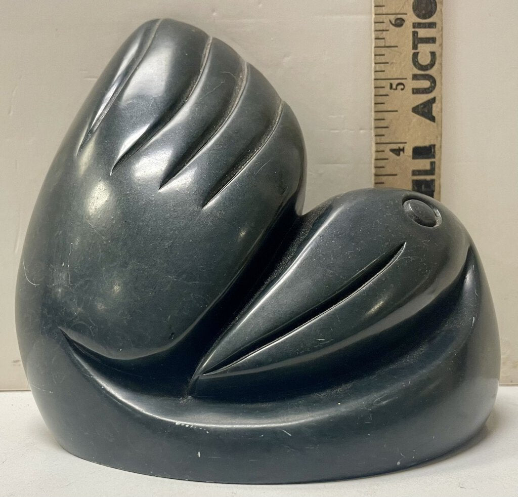 Nelson Rumano Black Soap Stone Bird Under Wing Statue