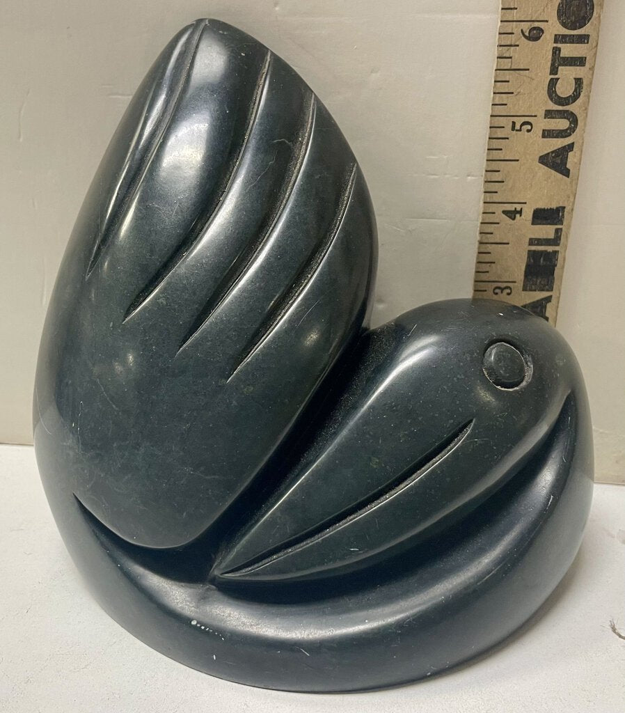 Nelson Rumano Black Soap Stone Bird Under Wing Statue