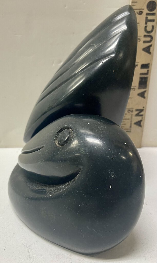 Nelson Rumano Black Soap Stone Bird Under Wing Statue