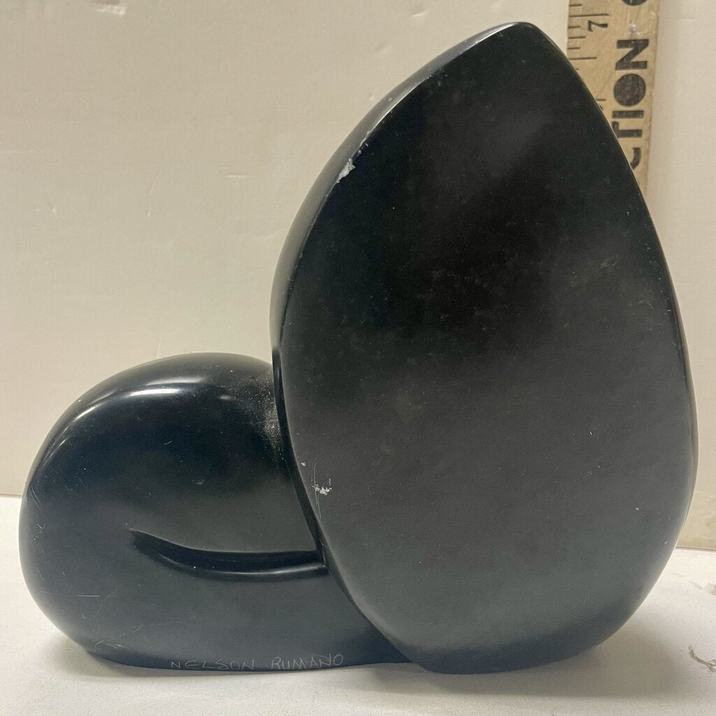 Nelson Rumano Black Soap Stone Bird Under Wing Statue