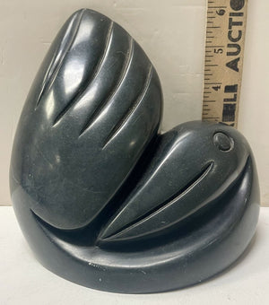 Nelson Rumano Black Soap Stone Bird Under Wing Statue