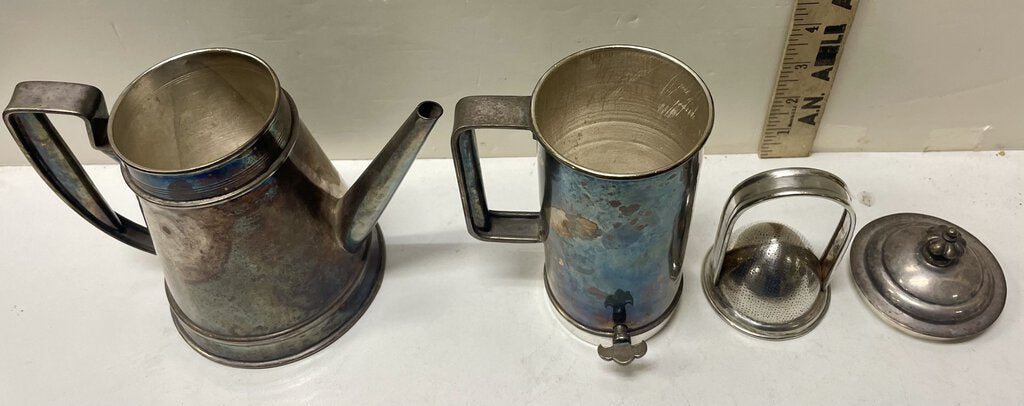 19th C. Silver Plated Nickel 4 Piece Coffee Brewer