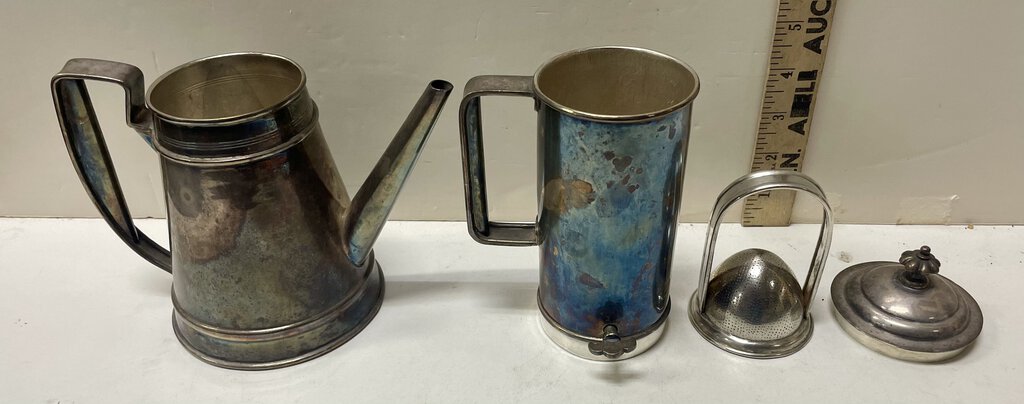 19th C. Silver Plated Nickel 4 Piece Coffee Brewer