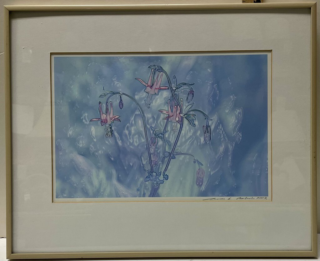 Ines Roberts Signed Untitled Blue Floral Print