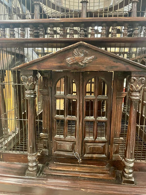 Antique Victorian Monumental Architectural Mahogany Bird Cage on Stand