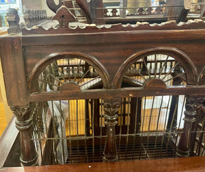 Antique Victorian Monumental Architectural Mahogany Bird Cage on Stand