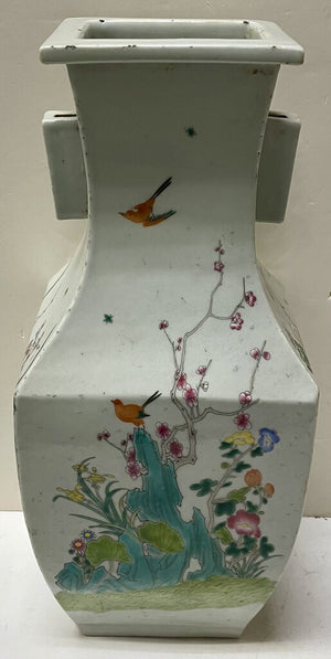 Chinese White Familie Rose Porcelain Square Vase