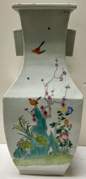 Chinese White Familie Rose Porcelain Square Vase