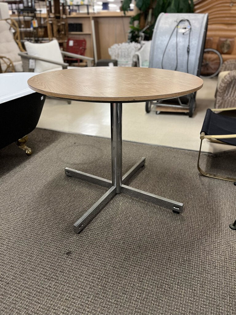 Steelcase 36" Round Chrome Leg Maple Top Break Table