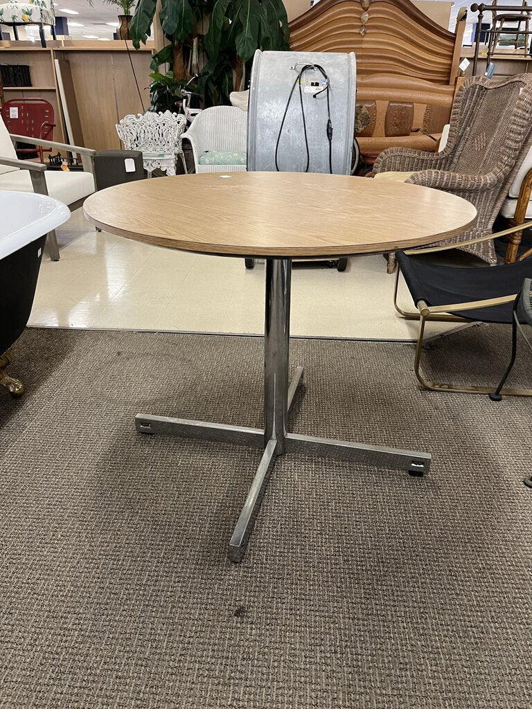 Steelcase 36" Round Chrome Leg Maple Top Break Table