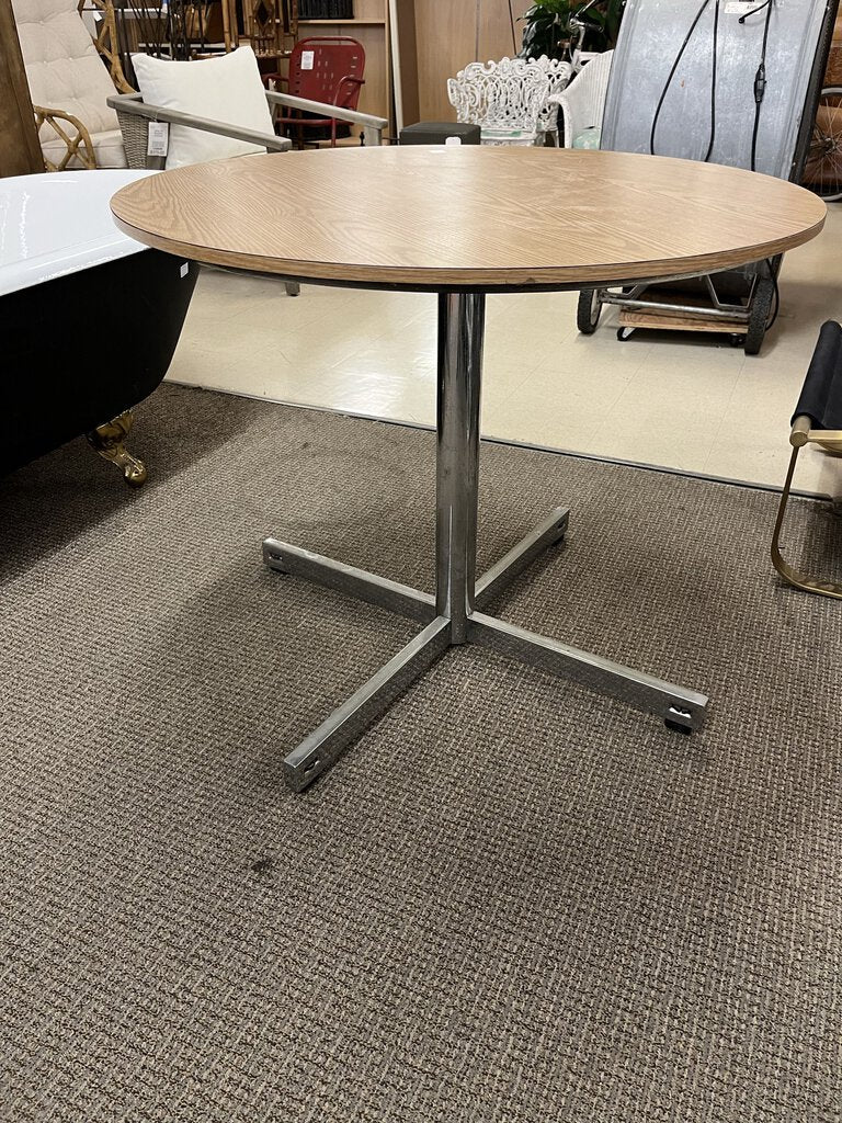 Steelcase 36" Round Chrome Leg Maple Top Break Table