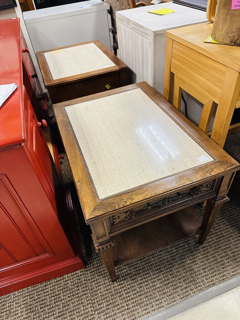 1980 Boho Chic Side Table With Stone Top 28x20x21