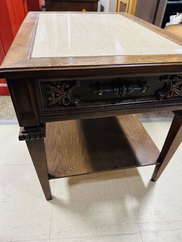 1980 Boho Chic Side Table With Stone Top 28x20x21