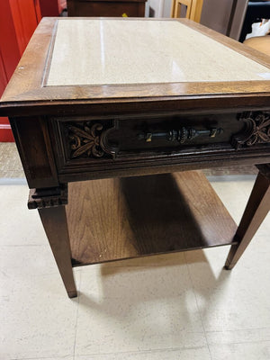 1980 Boho Chic Side Table With Stone Top 28x20x21