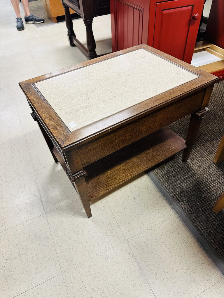 1980 Boho Chic Side Table With Stone Top 28x20x21