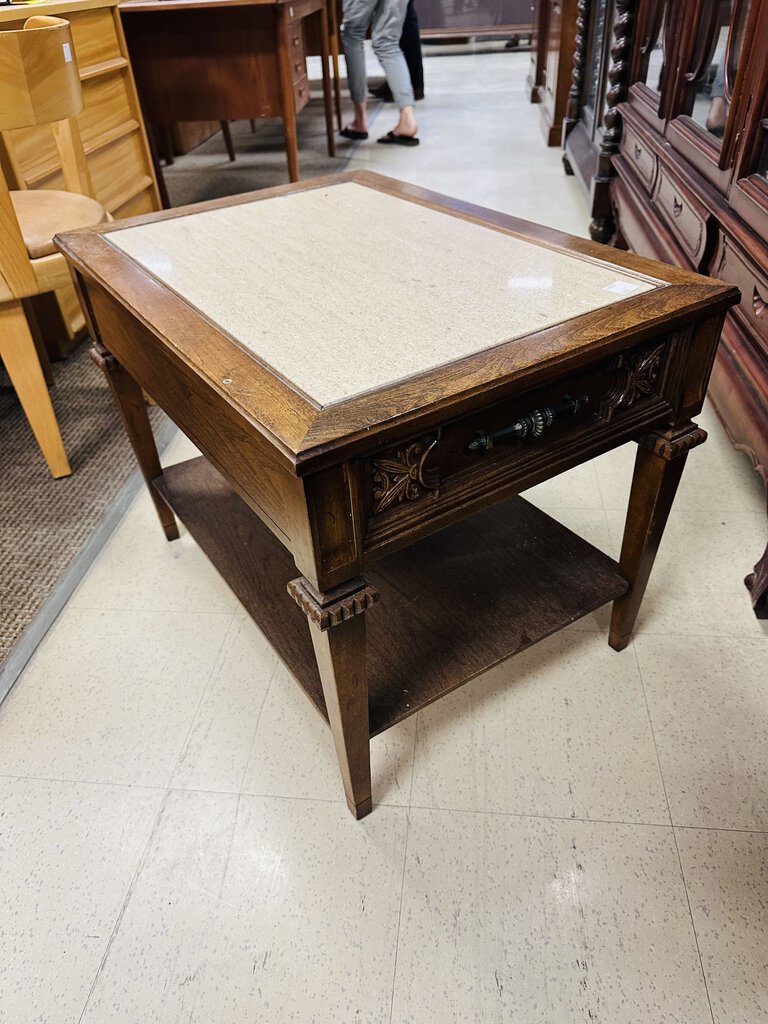 1980 Boho Chic Side Table With Stone Top 28x20x21