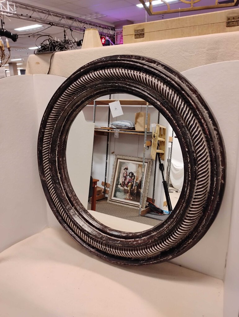 White Wash Dark Composite Round Mirror 36 Dia.