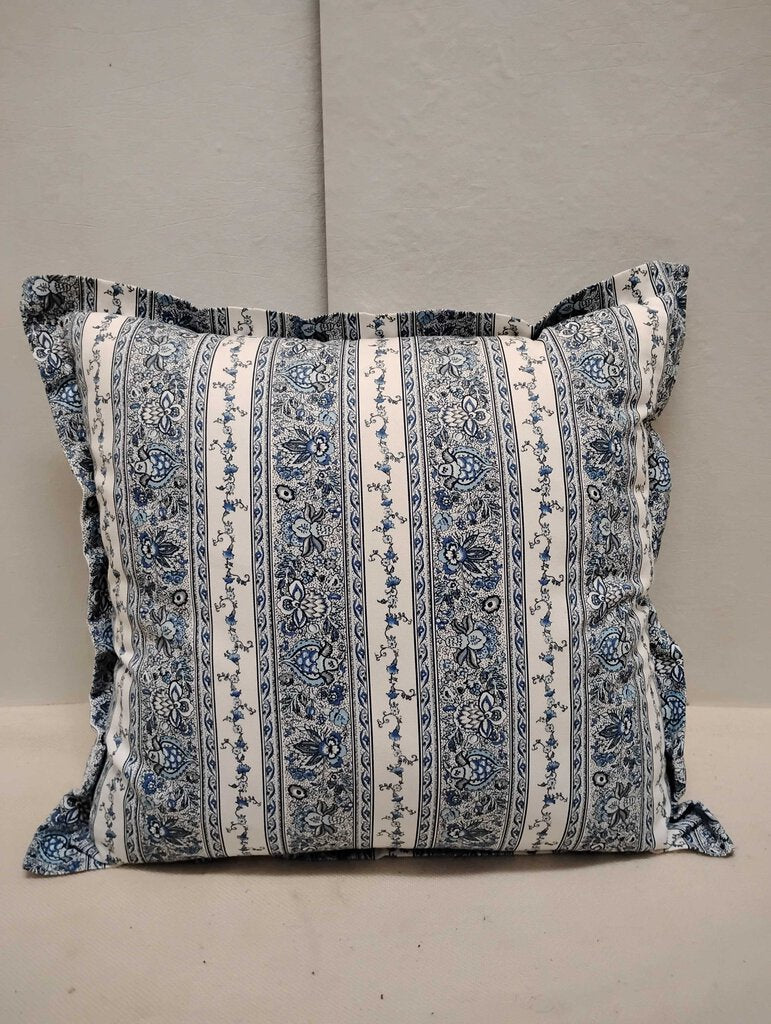 French Floral Marine Blue Paisley Pillow