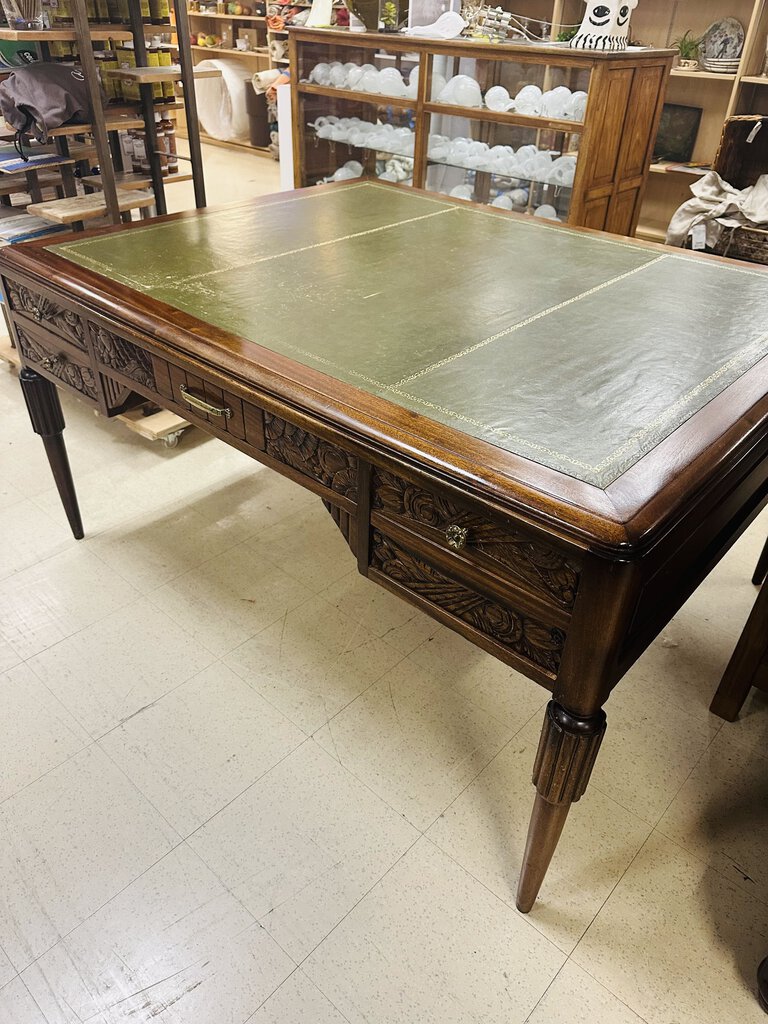 Antique Leather Top English Partners Desk 59x47x31 by Miss Daisy's Consignment & Auction House