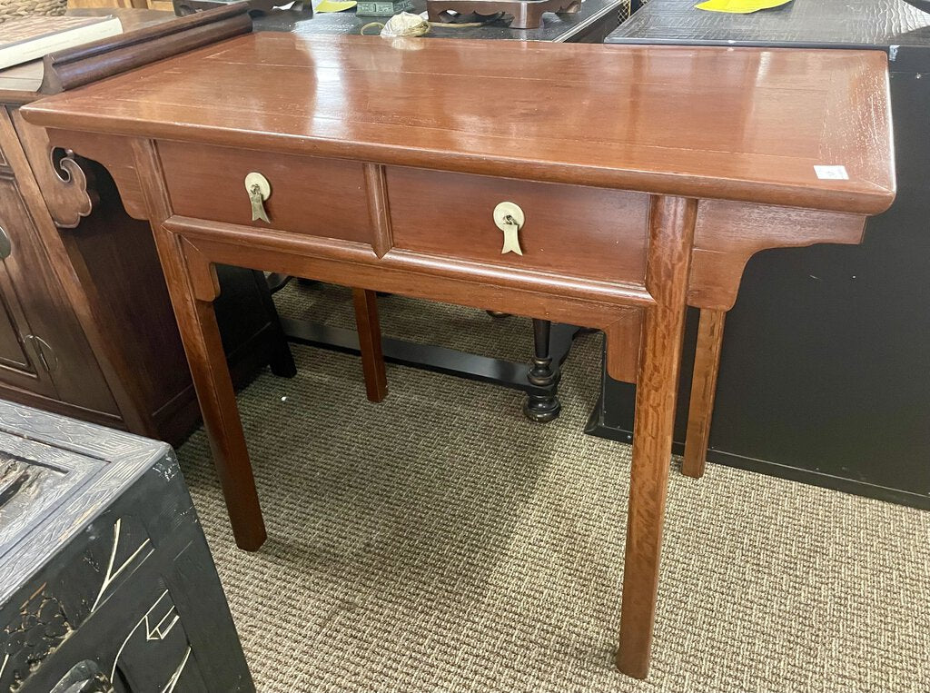 Asian Style Figured Mahogany 2 Drawer Pagoda Altar Desk