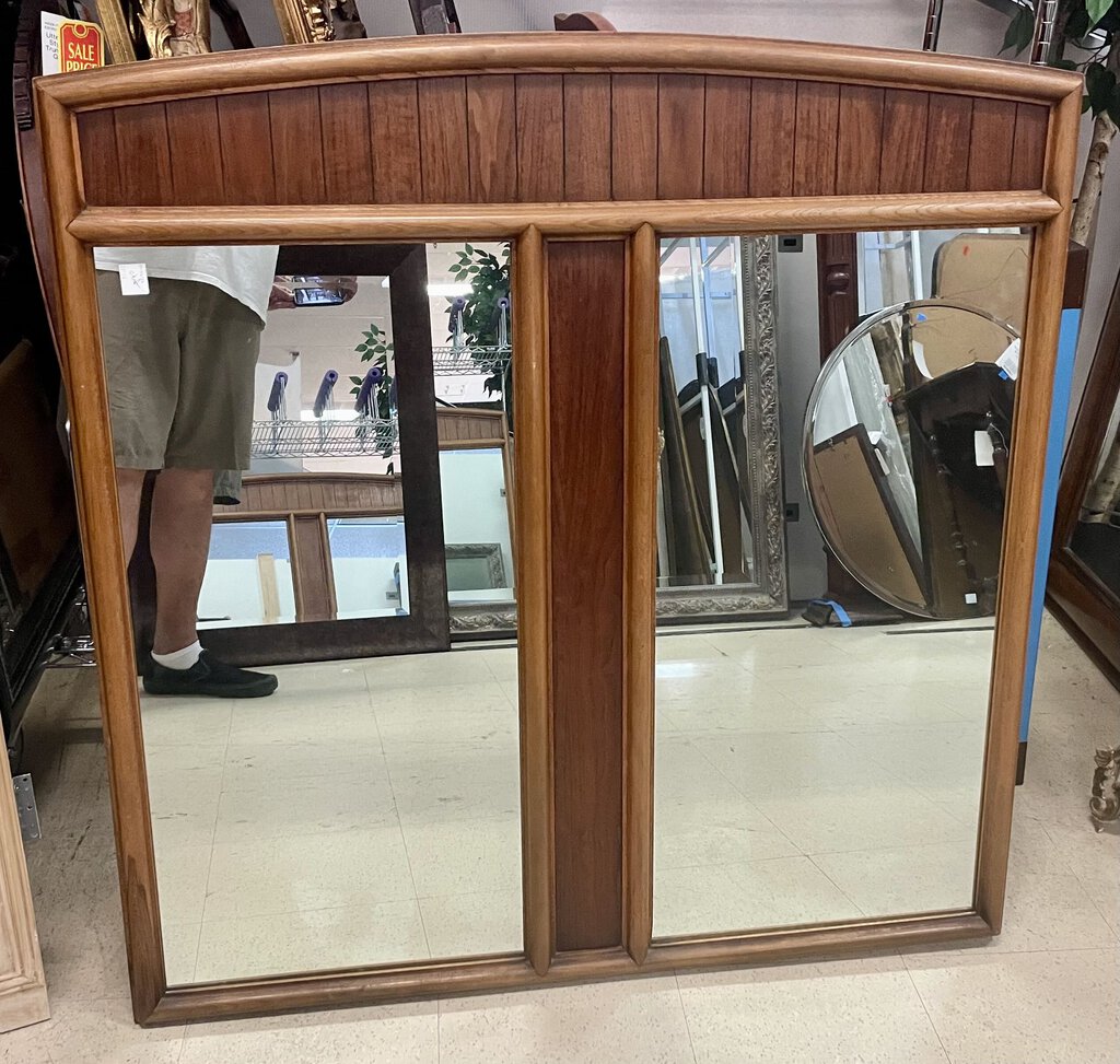 Custom Walnut 2 Glass Panel Wall Mirror