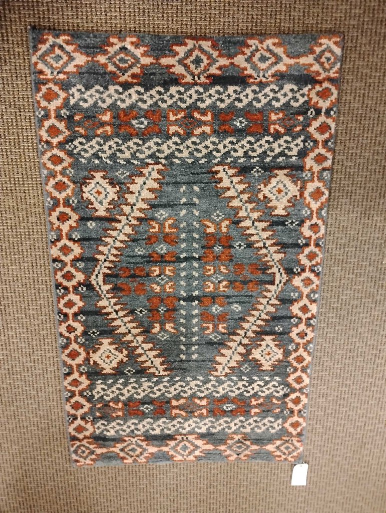 Vintage Blue Turkish Oushak Wool Rug 36x60