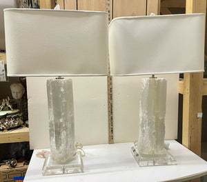 Selenite Double Light Rectangular Linen Shade Table Lamp